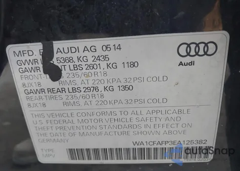 2014 Audi Q5 2.0T Premium z USA, uszkodzony, nr VIN WA1CFAFP3EA125382